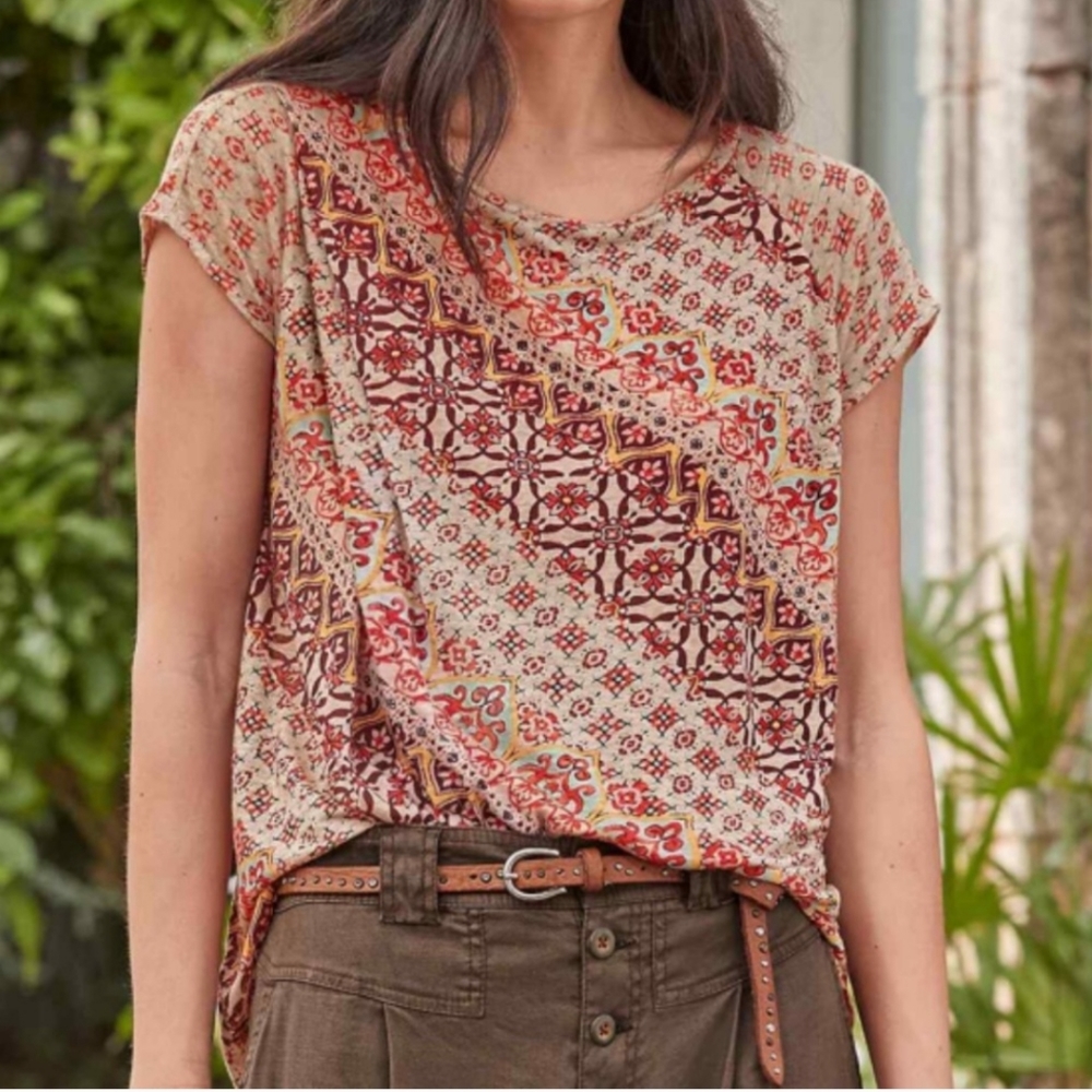 Sundance 100% Linen Sheer Floral Top Sz S